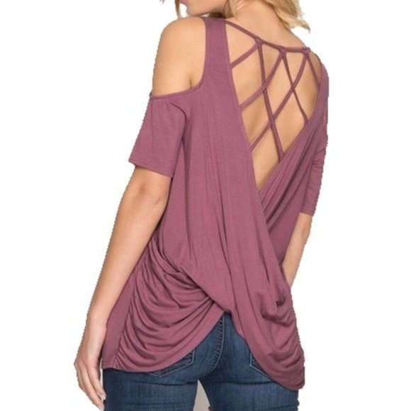 Open Back Drape Cold Shoulder Top - Picture 11 of 15